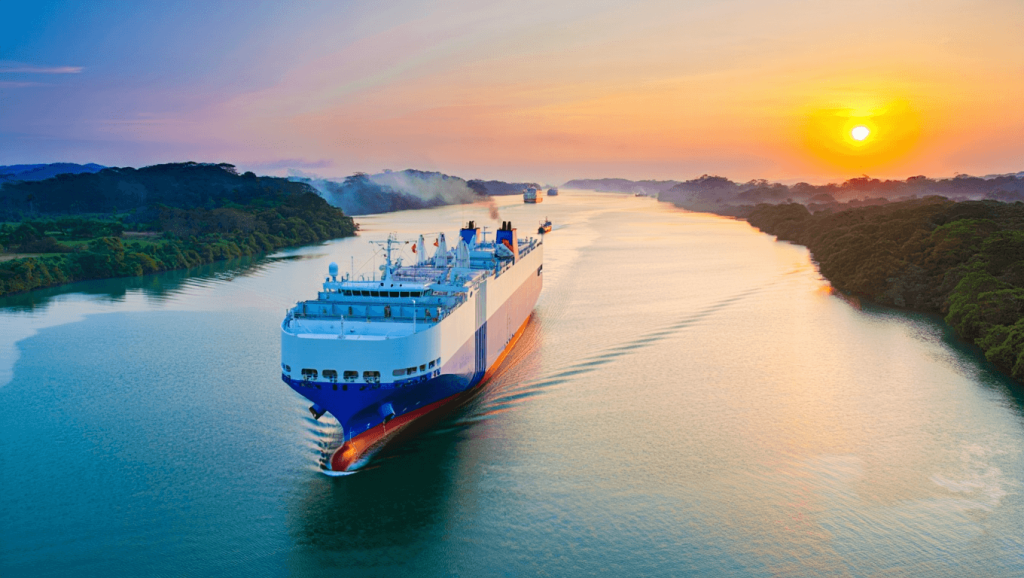 The Atlantic Ocean entrance to the Panama Canal, showing both the Gatun and the Agua Clara Locks