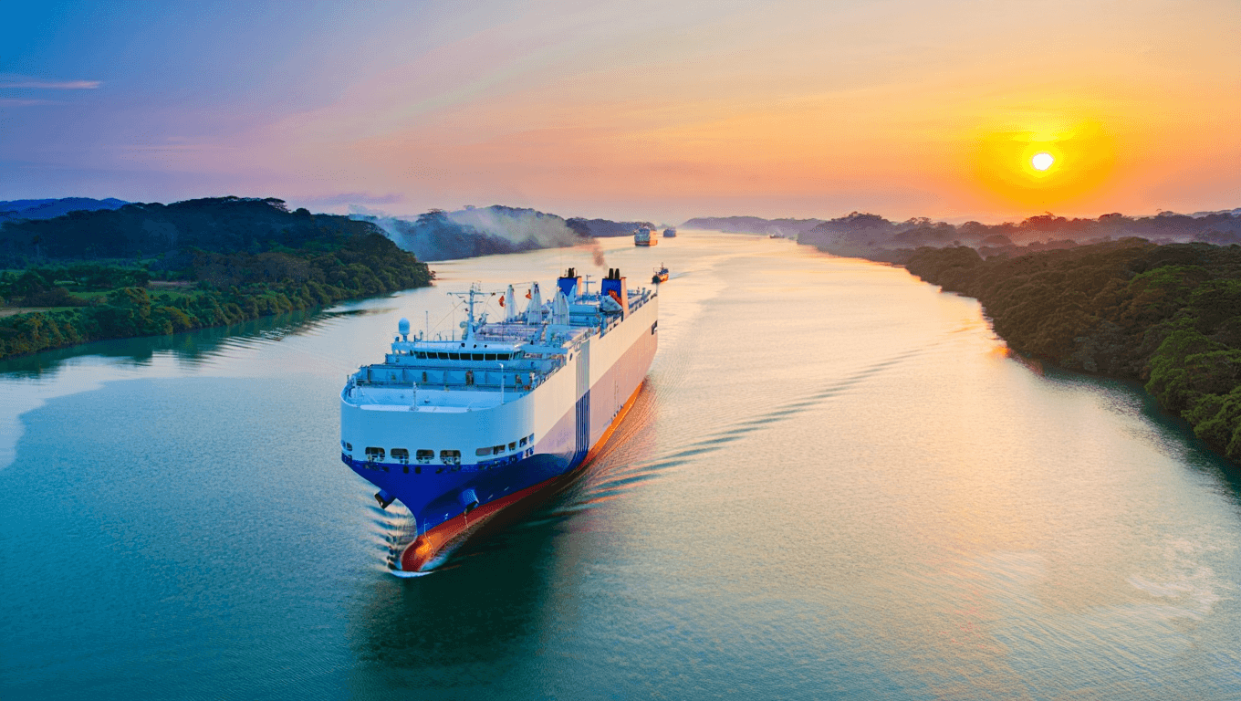 The Atlantic Ocean entrance to the Panama Canal, showing both the Gatun and the Agua Clara Locks
