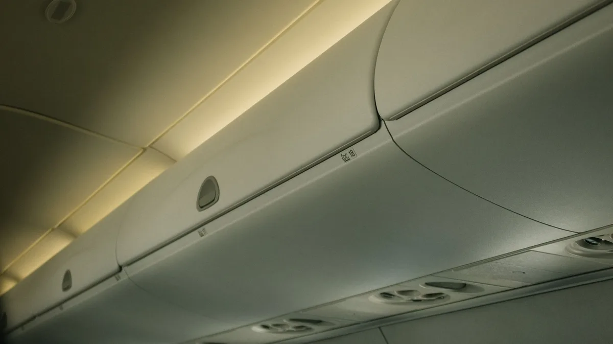 Valise cabine placée dans le compartiment à bagages d'un avion
